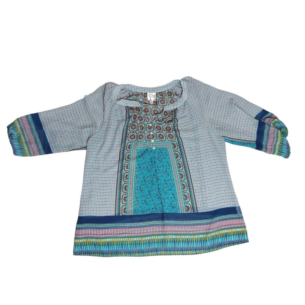 Fig and Flower Sheer Boho Top Women Medium Multicolor Wearable Art Abstract 1X